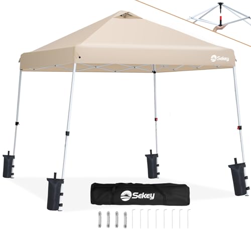 Sekey One-Touch Pop Up Pavillon 3x3 Wasserdicht Stabil Winterfest, Faltpavillon 3x3m mit Verdickten Röhren, Partyzelt Pavillion Klappbar (Khaki, Schräg)