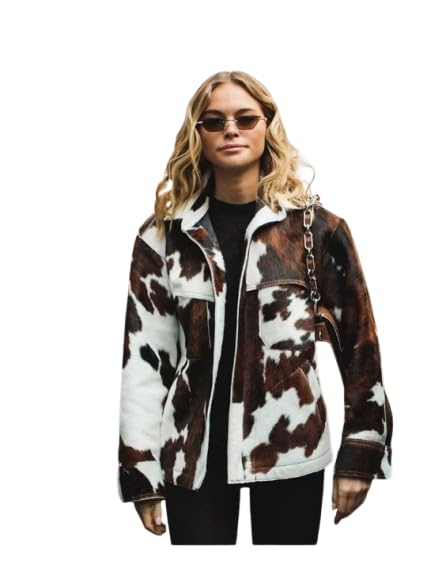 Womens : Vintage Cow Skin Real Leather Jacket : Western Style Cowgirl Natural Cow Hair-on Skin Leather jacket