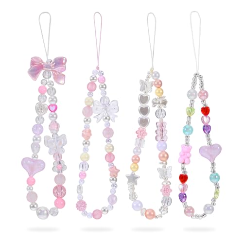 4Pcs Pink Beaded Phone Wrist Straps, Camera Charm Strap Y2K Phone Case Charms, Heart Bear Bow Lanyard Keychain Wristlet Aesthetic Cellphone Charm, Pink Cute Camera Wrist Strap Bow Cellphone Keychain by Xyulaan - Used condition - US$7.72