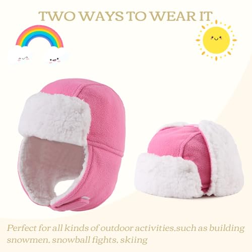 PESAAT Toddler Winter Hat for Boys Warm Kids Trapper Hats Fleece Lined Baby Girl Beanies with Earflap2