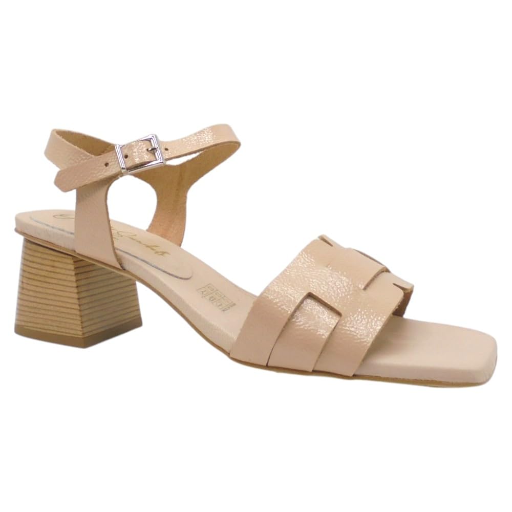 Oh! My Sandals - 5360 Sandalia de Vestir para Mujer con Tacón Medio Ancho de 5 cm, Piel Grabada y Cierre de Hebilla – Elegante y Cómoda para: Mujer