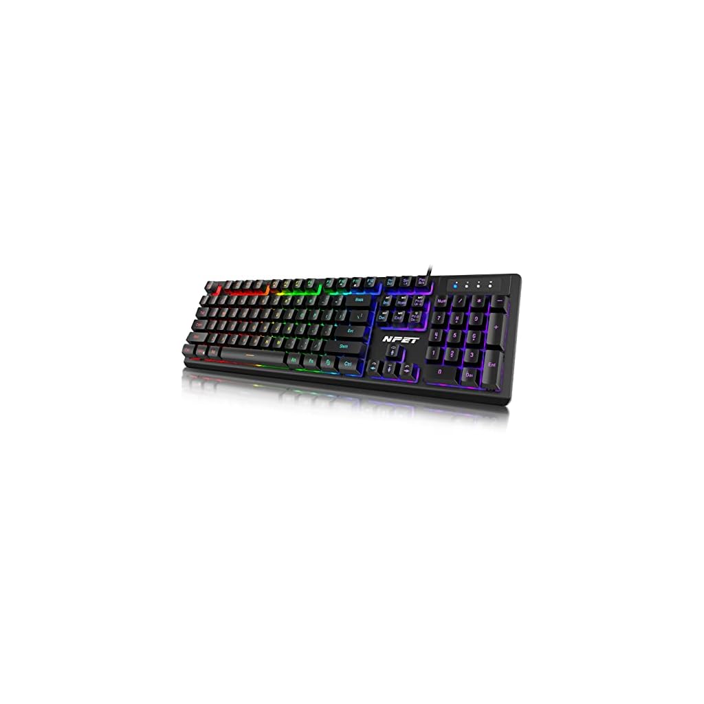 NPET-K10-Wired-Gaming-Keyboard-LED-Backlit-Spill-Resistant-Design-Multimedia-Keys-Quiet-Silent-USB-Membrane-Keyboard-for-Desktop-Computer-PC-Black