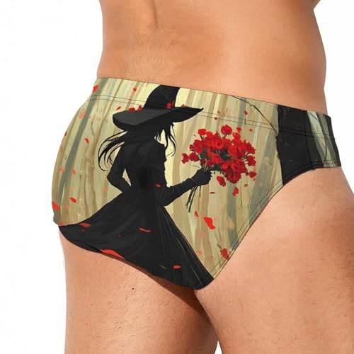 Young Witch Hold Flowers Men's Swim Brief Sexy Bikini Swimwear Swimsuit Trunks Bathing Suits3
