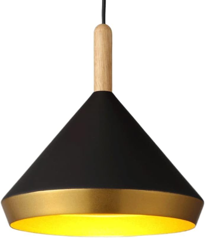 Lustre moderne à LED avec abat-jour noir et doré, luminaire chic d'intérieur