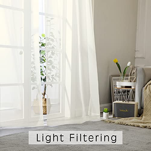 Image of OWENIE Sheer Curtains Ivory, 45 inch Long Light Filtering Tiers for Kitchen, Bedroom, Short Panels Rod Pocket 2 Panels, Cafe Curtains Small Window, 42 inch W x 45 inch L