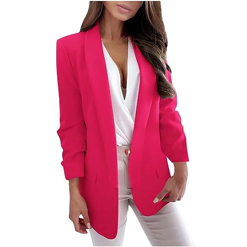 Womens Casual Blazer 2025 Spring Fall Fashion Long Sleeve Open Front Work Office Suit Jackets Business Casual Clothes (US, Alpha, Medium, Regular, Regular, Hot Pink)