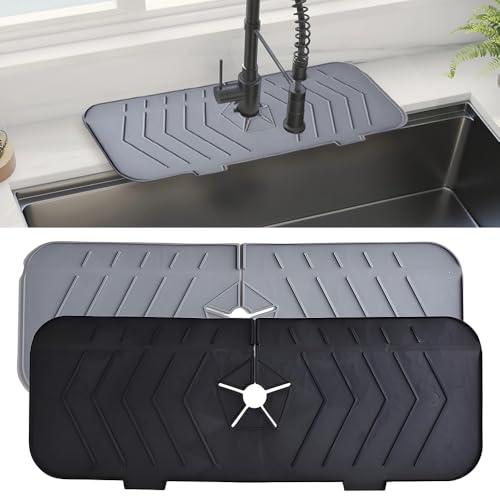 2PCS Silicone Sink Mats | Faucet Mat for Kitchen Sink | Absorbent Faucet Mat Protect Taps Bathroom Sinks for Bathroom Kitchen Soap Absorbent Splashback Drainage Mats' (37x14cm)