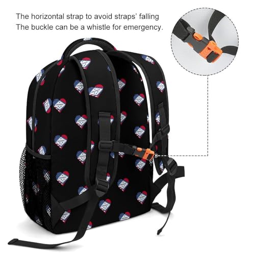 U.S.A. State of Arkansas Flag Heart Funny Backpack Casual Daypack Lightweight Shoulders Bag for Men Women Cute Print3