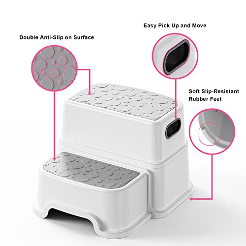 Two Step Stool for Kids – Non-Slip Toddler Step Stool for Bathroom Sink & Potty Training, Dual Height 9.5”, Safe & Sturdy for Kitchen, Bedroom & Classroom (Includes Two Ducks)