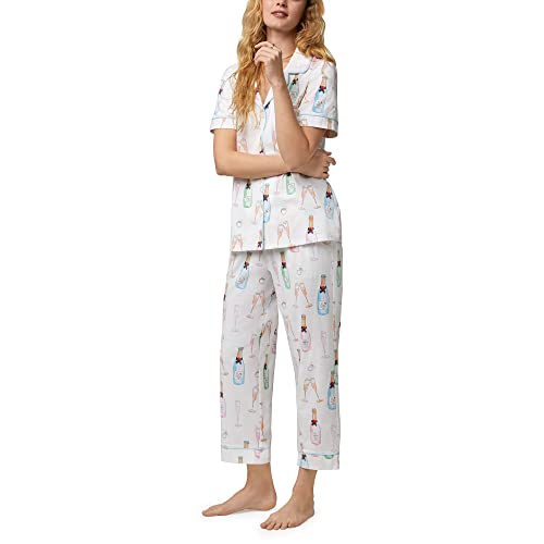 Image of Bed Head PJs Womens Matching Pajamas - Soft Organic Cotton Button Down PJ Shirt & Cropped Pants Set - Loungewear & Sleepwear