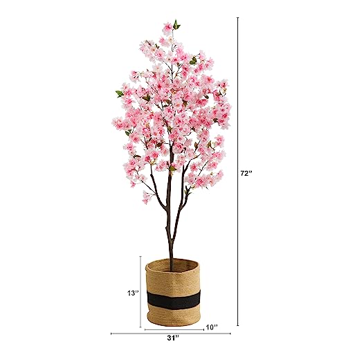 Nearly Natural 6ft. Artificial Cherry Blossom Tree with Handmade Jute & Cotton Basket