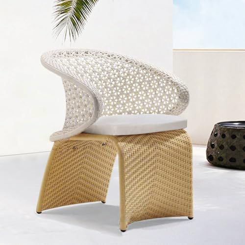 homary Hofer Outdoor Rattan Patio Armchair with White Cushion, Low-Back