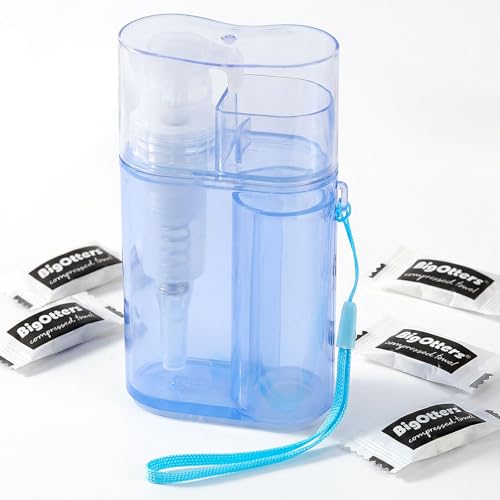 Image of BigOtters Compressed Towels with Bottle, D isposable Towels for Face with Reusable Dispenser Carry Case Portable Washcloths Survival Kit for Outdoors Hiking Camping Hotel Travel