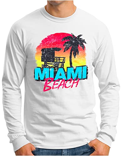 T-shirt manches longues Miami Beach OM3 pour homme en coton blanc grande taille du S au 4XL