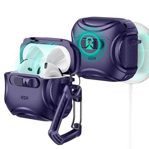 Image of ESR for AirPods 4 Case, Compatible with AirPods 4 Generation Case (2024) (USB-C), Compatible with MagSafe, Drop-Proof Lock, Easy Open, Cyber Series, Purple