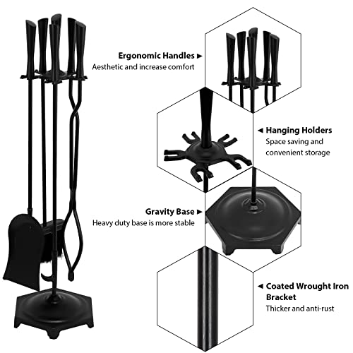 image for Gtongoko 5 Pieces Fireplace Tools Set Wrought Iron Fireplace Tools for