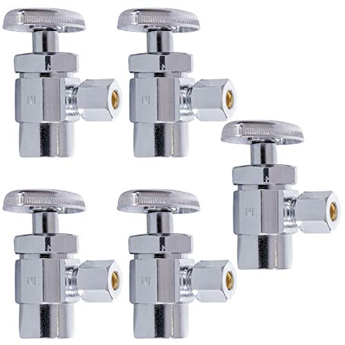 Image of Midline Valve 71212QS-OM-5 Water Supply Stop Valve with Multi-Turn Wheel; Angle Shut-off for Toilet, Sink, Dishwasher, Heater; 1 /2'' SWT x 3 /8'' Compression; Chrome Plated Brass (5 PK)