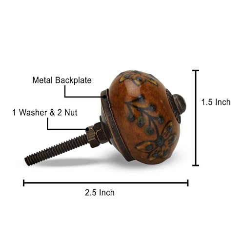Image of Pack of 6 Brown Round Shiny Ceramic Desk Knobs