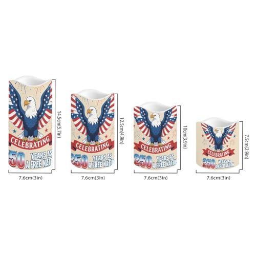 Image of A Free Nation Flickering Flameless Candles Bald Eagle LED Battery Operated Timer 250th American Anniversary Candle Warmer Lamp Celebrate 4th of July Independence Day, 4 Pack
