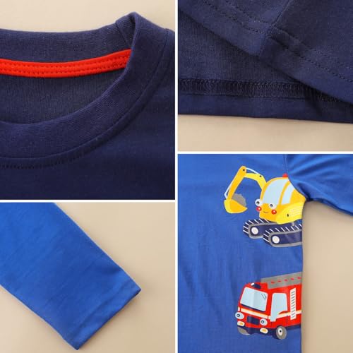 Boys Long Sleeve T-Shirts Toddlers Boy Graphic Crewneck Tee Shirts for Kids Cotton Basic Tops 2 Pack4