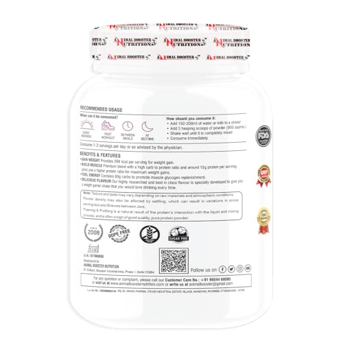Image of Animal Booster Nutrition WEIGHT GAINER| 15gm Of Protein in 90gm of Serving| For Gain Weight, Build Muscle & Fuel Energy (Kesar Pista Flavor) (11Servings /1KG)