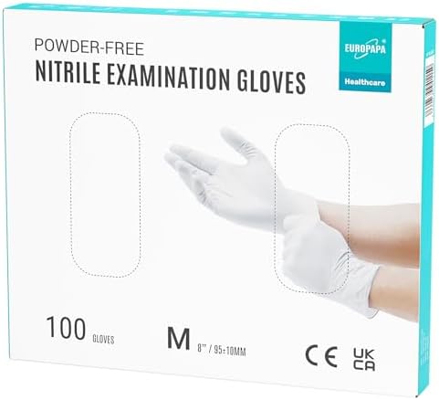 EUROPAPA® Rękawiczki jednorazowe z nitrylu, 100 sztuk, bezpudrowe, bezlateksowe rękawiczki do badań, niesterylne, białe