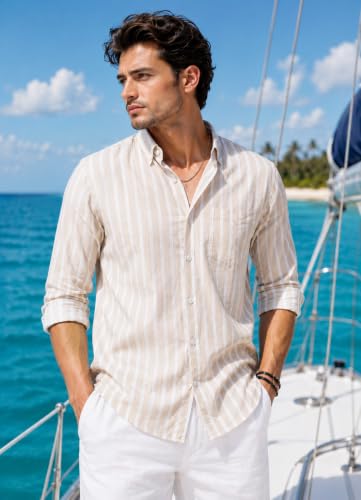 Image of Majestic Man Classic Slim Fit Vertical Striped Casual Cotton Shirt