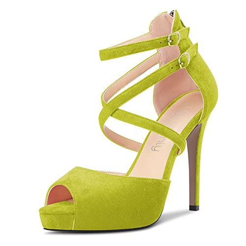 NobleOnly Women Stiletto High Platform Heel Peep Open Toe Ankle Strap Cross-Strap Sandals Classic 4.7 Inches Heels
