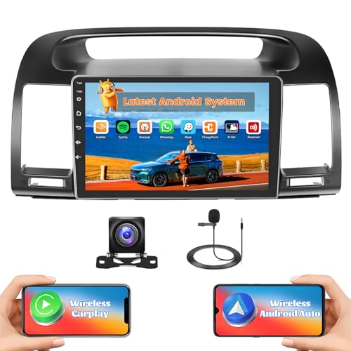 [2+64G] Hikity Android 15 Car Stereo for Toyota Camry 2000 2001 2002 2003 with Wireless Carplay Android Auto, 9