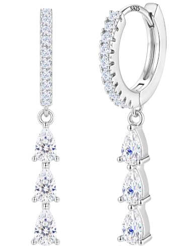Image of FIOROYAL Drop Earrings Small Hoop Earrings for Women Hypoallergenic 925 Sterling Silver Post 14K Gold Plated Hoop Earring Cubic Zirconia Silver Pendant for Prom Wedding Ladies Jewellery Gifts SWD