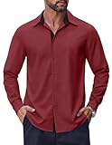 COOFANDY Mens Casual Dress Shirt Wrinkle Free Long Sleeve Soft Button Down Business Dress Shirts Party Wedding Wine Dark Red Maroon Burgundy Large