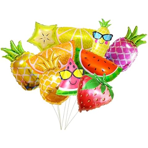 LZYMSZ 10PCS Fruit Mylar Balloons, Helium Foil Hawaii Party Balloons, 10 Styles Colorful Balloons Pineapple Watermelon Strawberry Lemon Orange for Beach Party Wedding Birthday Baby Shower Decoration Cover
