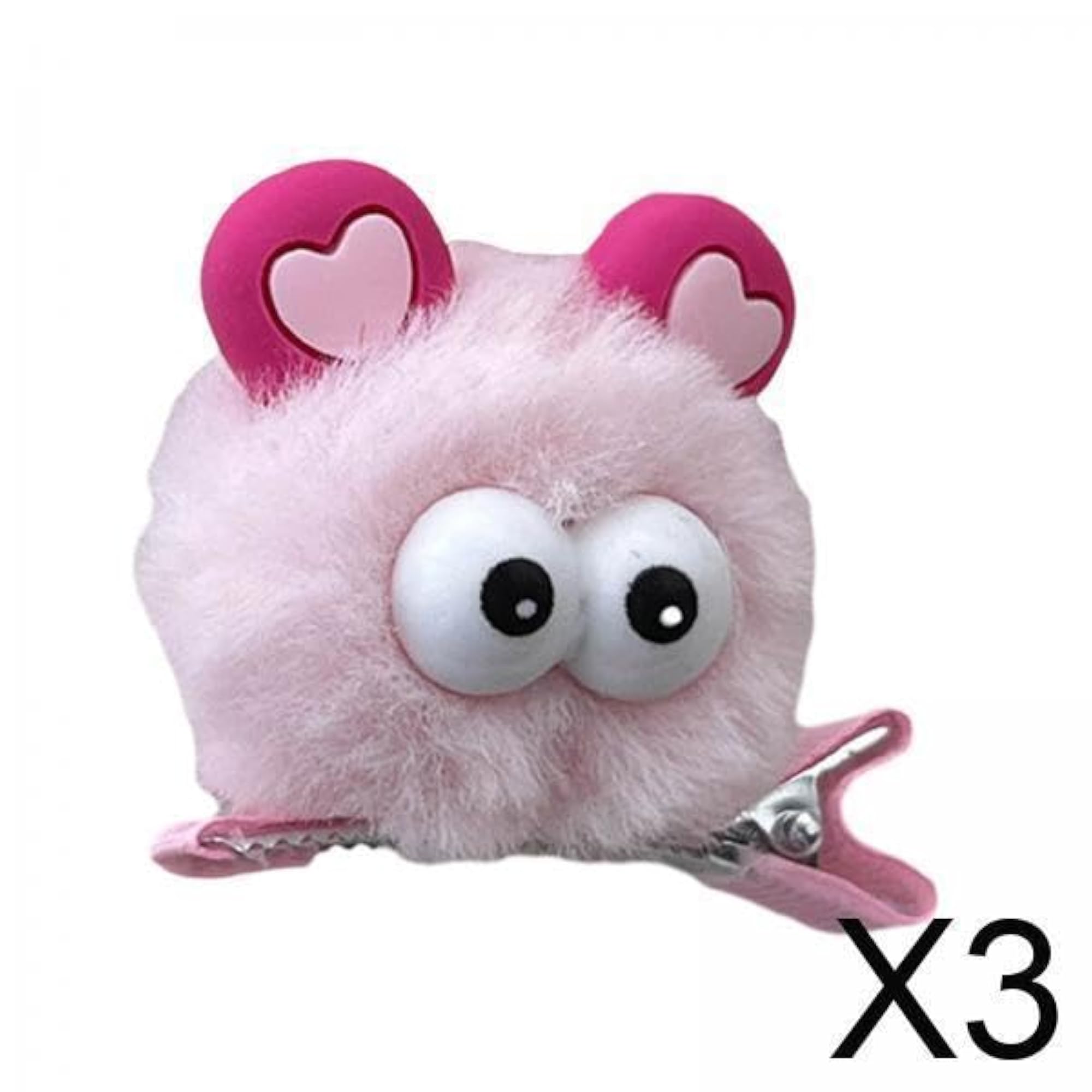 3x Big Eye Cute Plush Hair Clip Set