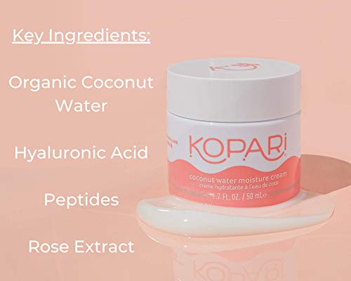 Kopari Peptide Glow Hydrating Moisturizer Face Cream | Hyaluronic Acid All Natural Vegan Coconut Lightweight Cream for Everday Use For Smooth Skin, Combats Fine Lines and Wrinkles | Cruelty Free 1.7oz