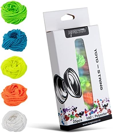 MAGICYOYO 100% Polyester Professional Yoyo Strings for Responsive and Non Responsvie Yoyos - pack of 25,Blue, Green, White,Yellow, Orange