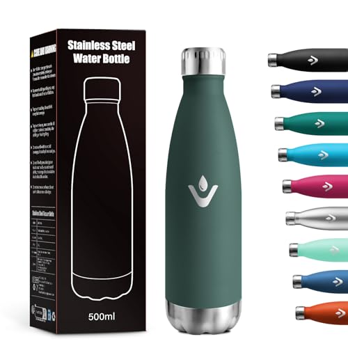 Bouteille Isotherme 500ml, Métal Durable, Réutilisable, Bouteille d'eau sans BPA, Isolant sous Vide à Double Paroi, Gourde Isotherme Étanche pour École,...