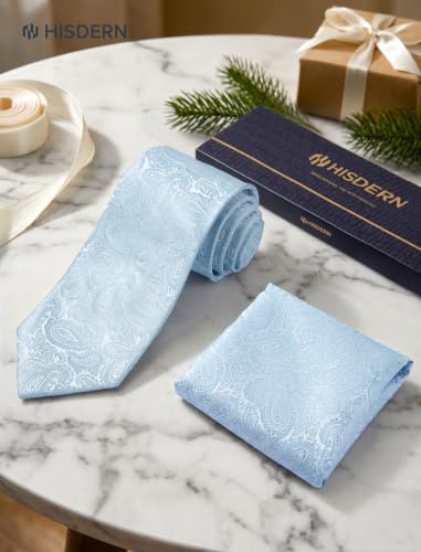Image of HISDERN Extra Long Ties for Men Classic Floral Tie and Pocket Square Elegant Silk Necktie Handkerchief Set Wedding Party