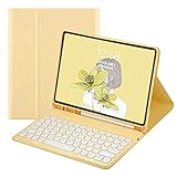 Disonbeir キーボードケース iPad 11世代(A16, 2025) 11インチ用 iPad 第10世代用 2022 10.9インチ Bluetooth カラーキーボード カバー お洒落 可愛い 丸型キー マグネット分離式 レディース 女性 学生 ビジネス 人気 (黄色)