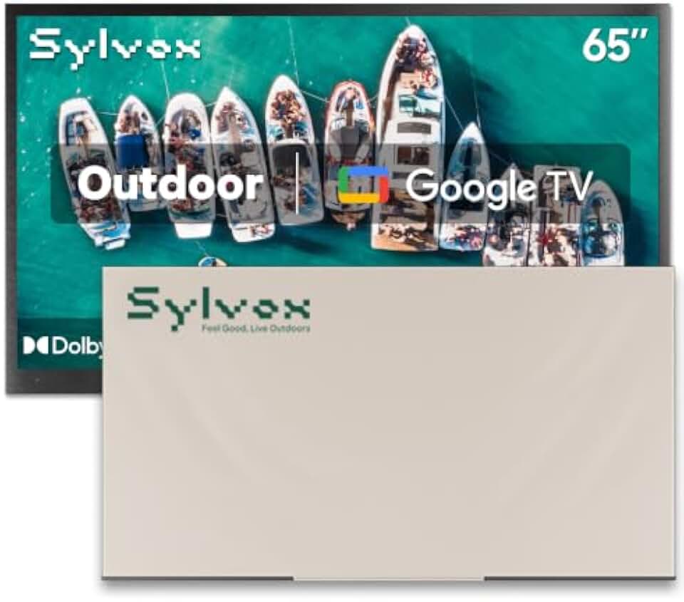 SYLVOX 65" Outdoor TV with Cover, Anti‑Glare, Dolby Atmos, Google TV
