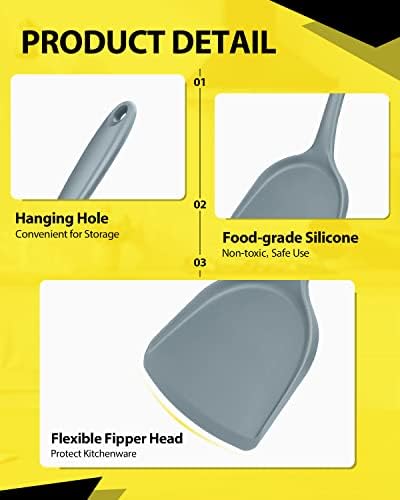 2 Pcs Silicone Wok Spatulas, Non-Stick BPA Free High Heat Resistant Handy Kitchen Utensils for Cooking, Baking, Flipping Eggs, Pancake, Burgers (Grey)