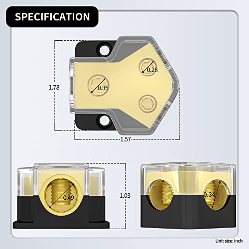 Rvboatpat 12V Power Distribution Block Car Audio Amp Splitter 2 Way 0/2/4 Gauge In 4/6/8 Gauge Out Ground Distribution Block For Automotive Car Boat #TOP1