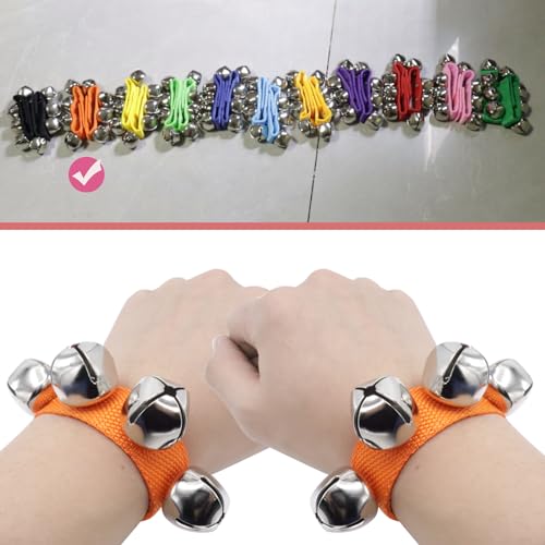 CashBeat Wrist Bells Set of 2, Adjustable Jingle Bells for Wrist/Ankle, Percussion Accessory for Dance, Fitness, Stage Performance(Orange)