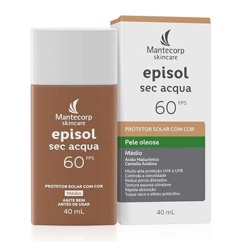 Mantecorp - Protetor Solar Episol Sec Acqua FPS 60 Médio - Base Aquosa Ultraleve com Cor - Proteção e Controle da Oleosidade - 40ml