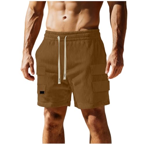Image of Men's Casual Shorts Corduroy Elastic Waist Drawstring Summer Beach Short