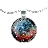 FRCOLOR Collar Colgante de Piedras Preciosas del Bola de Cristal Doble Cara 16 MM Plateado Nebulosa Galáctica Unisex para Mujer Joyería Elegante para Suéter y Obsequio