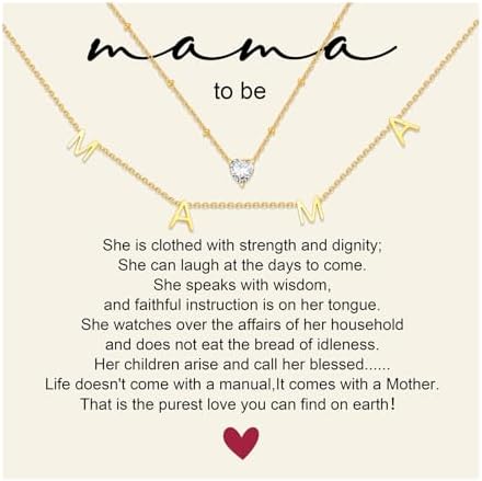 KSF Mama Mom Necklace for Women - 2Pcs 18K Gold Plated Mama Heart Necklaces Non Tarnish New Mom Gifts Gold Pendant Necklace Trendy Jewelry, Post Partum First Time Gift for Expecting Mom