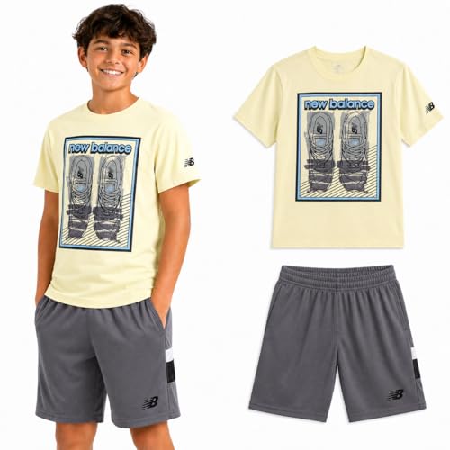 Image of New Balance Boys Athletic Shorts Set - 2 Piece Cotton Blend Jersey Shirt and Active Basketball Shorts for Boys