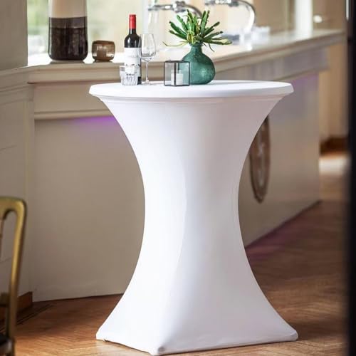 Seveups 4Pack White Cocktail Table Cover 32x43 Inch Fitted Stretch Cocktail Tablecloth for Round Table Top Cover High Top TableCloths for Party Bar Pub Wedding Banquet by Seveups - Used condition - Image 7