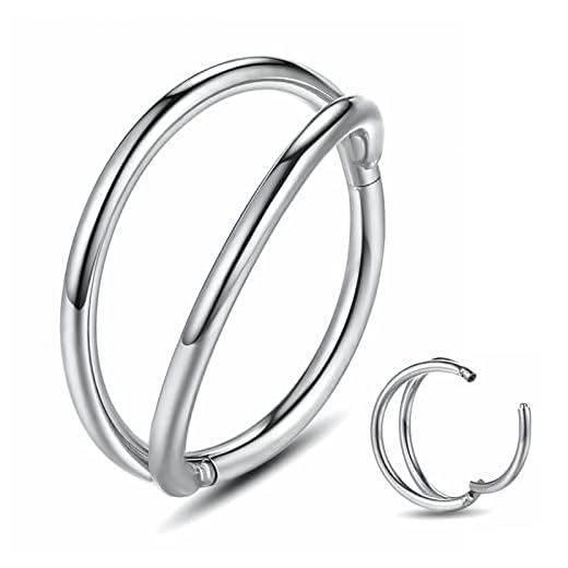 Yrogcu 16G 8mm Silver Nose Rings Lip Septum Clicker : Double Open Stack Conch Daith Piercing Jewelry Cartilage Earring Hoop Surgical Steel Conch Daith Helix Rook Lobe Earring