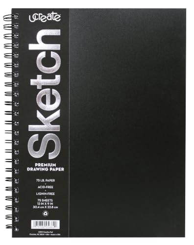 UCreate Poly Cover Sketch Book, Heavyweight, Unruled, 12" x 9", 75 Sheets